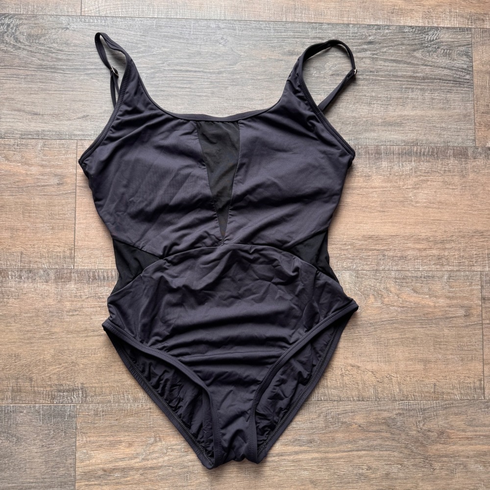 La Blanca‎ Womens Black One Piece Swimsuit Mesh Insets Chest Sides Size 12